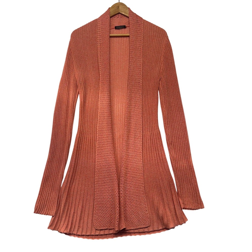 Pendleton Women Coral‎ Pink Ribbed Knit Open Front Cardigan Sweater Size Small